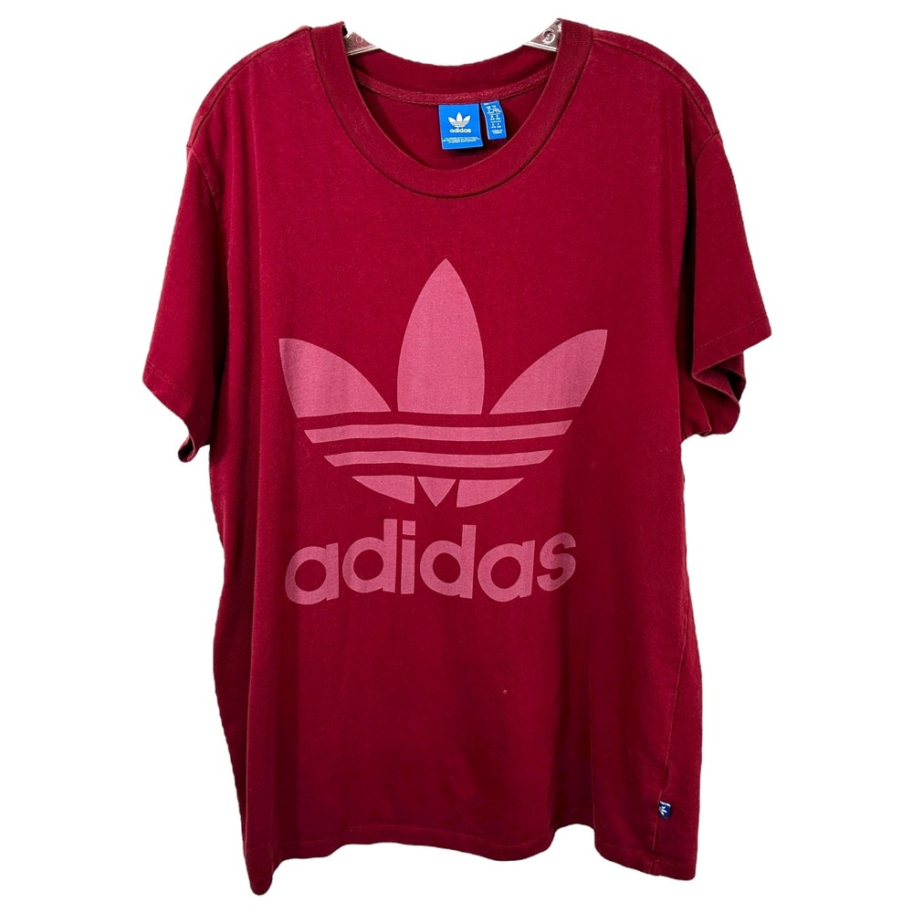 Adidas Large Top Big Trefoil Logo Burgundy T-Shirt Tee Men's Casual Athletic 219